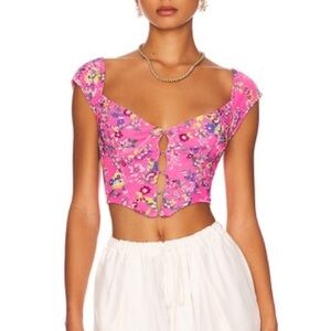AFRM Myla Corset Crop Top in Pink Paisley